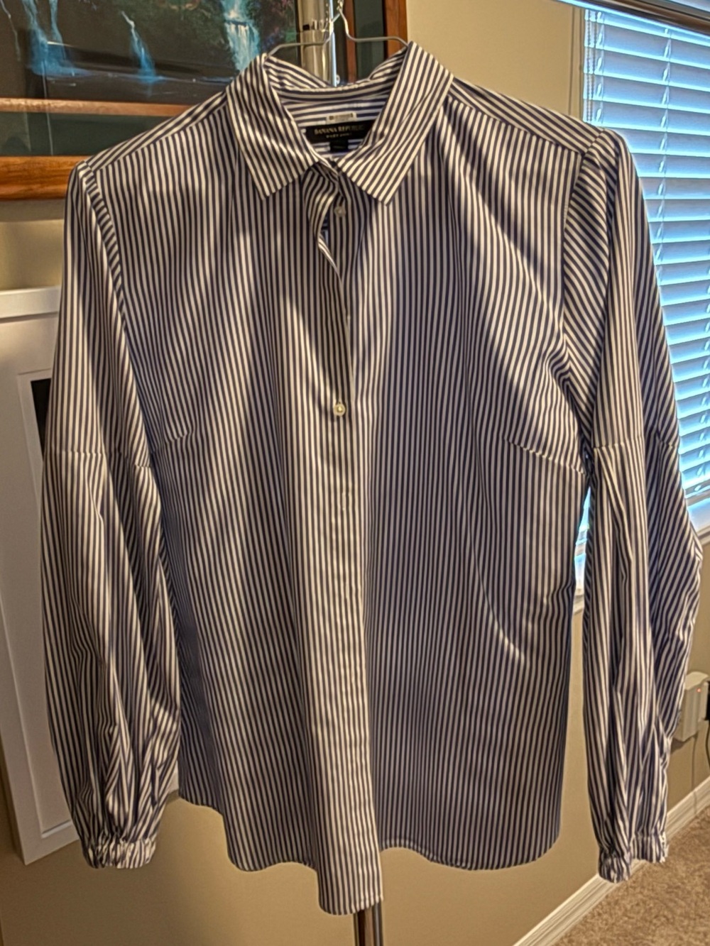Banana Republic Blue and White Vertical Stripe Blouse